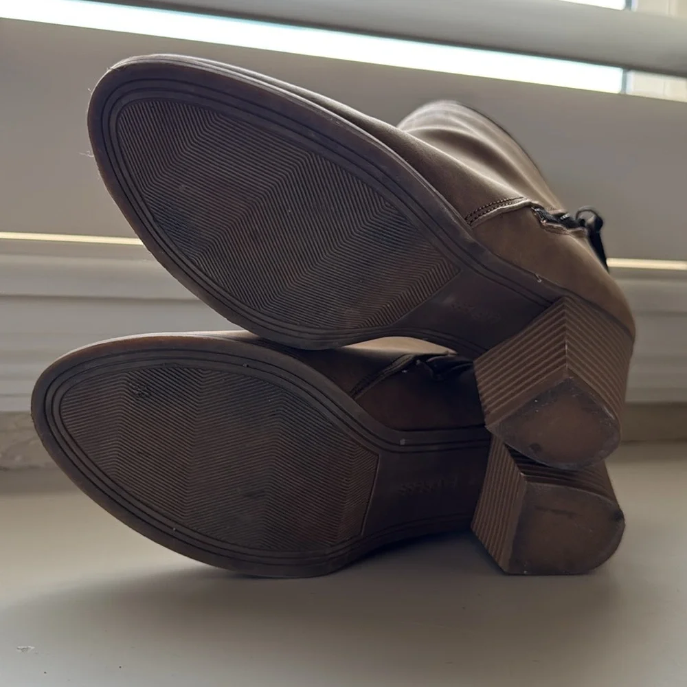 Express Brown Suede Ankle Booties with Western Flair